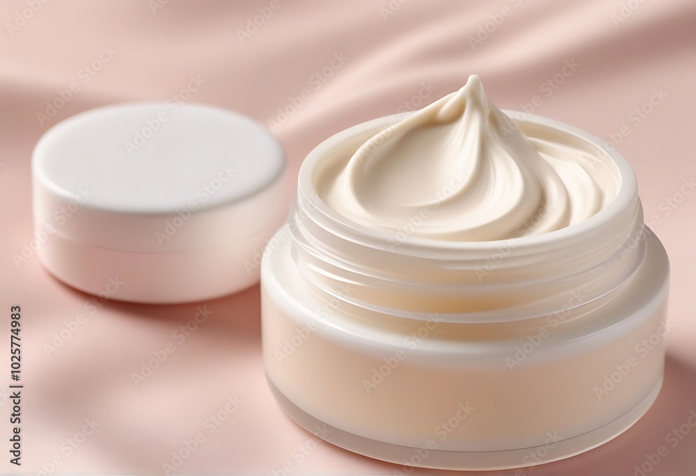 Luxurious cream in a sleek jar on soft fabric Luxurious cream in a sleek jar on soft fabric