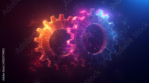 Digital Gears Turn and Connect, Symbolizing Teamwork and Progress