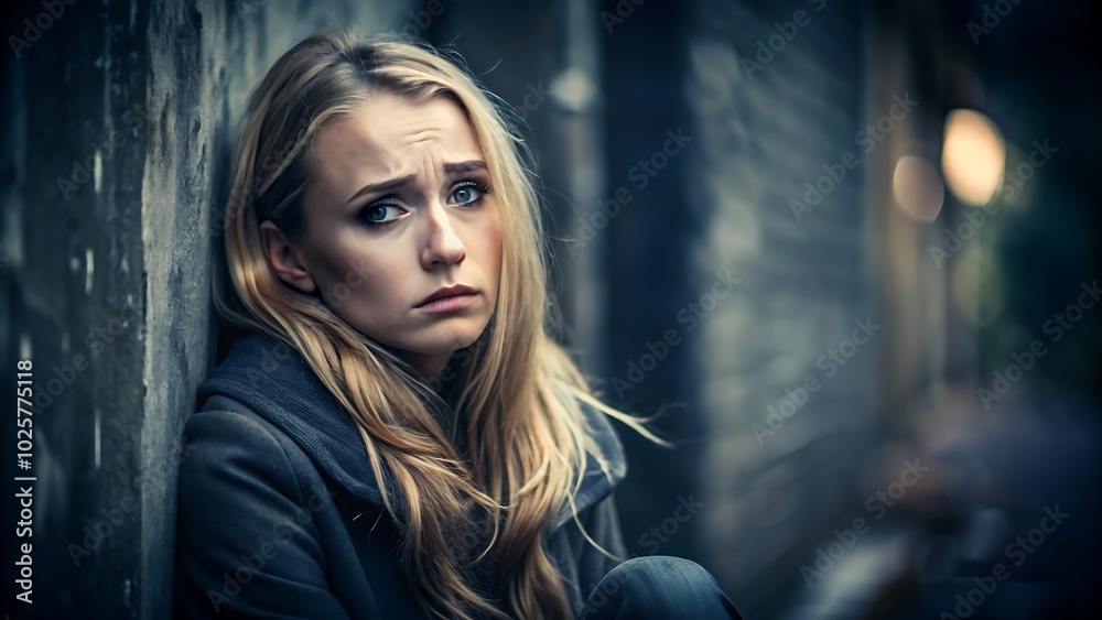 Young woman expressing sadness in an urban setting Young woman expressing sadness in an urban setting
