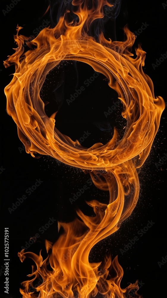 Fototapeta premium Ring of dynamic flames swirling on a black background, symbolizing power, energy, and intensity