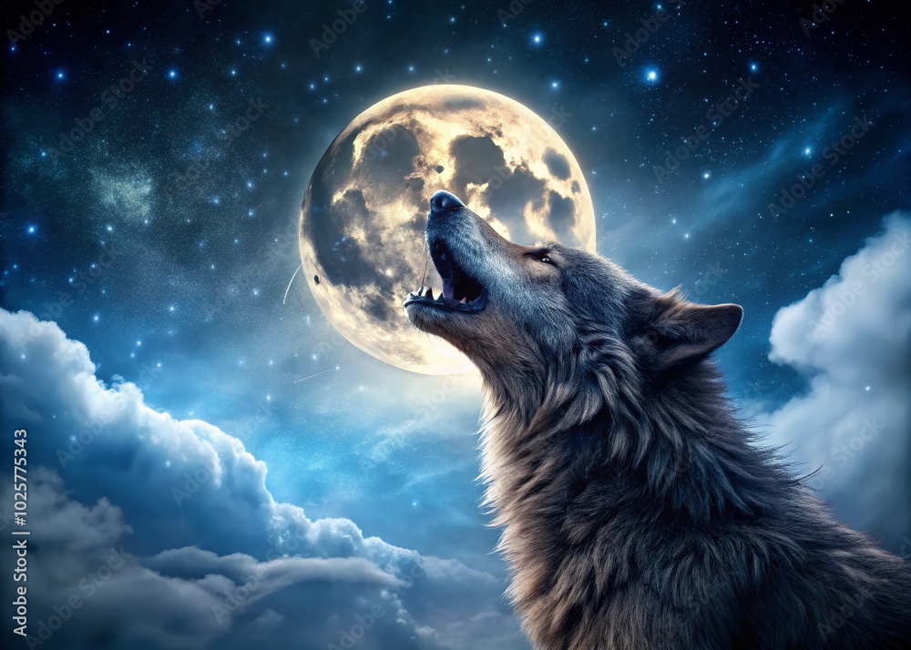 Menacing Werewolf Howling at Full Moon in Starry Night Sky - Captivating Creature Feature for Halloween and Horror Menacing Werewolf Howling at Full Moon in Starry Night Sky - Captivating Creature Feature for Halloween and Horror