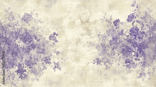 Soft floral pattern in shades of purple against a textured background.
