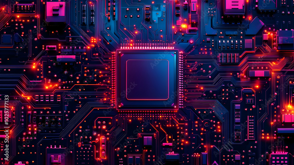 Futuristic Circuit Board with Glowing Lights and Data Flow Futuristic Circuit Board with Glowing Lights and Data Flow