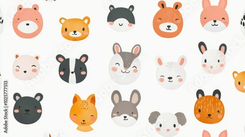 Kids room wallpaper featuring cute animal prints on a white background, ready for design projects.