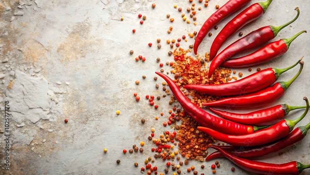 Vibrant red chilies and spices on a textured surface Vibrant red chilies and spices on a textured surface