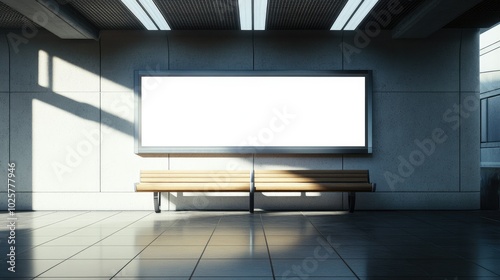 Mockup Lightbox billboard, positioned in a public area under bright daylight, empty and ready for information.