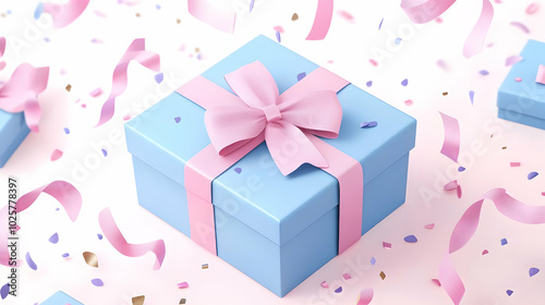 Gift Box with Pink Bow Surrounded by Colorful Confetti