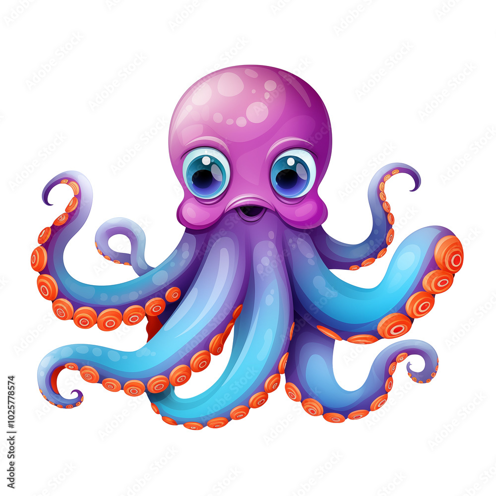 Colorful Cartoon Octopus With Blue And Purple Tentacles Colorful Cartoon Octopus With Blue And Purple Tentacles