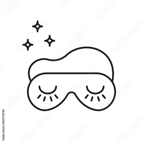 Sleep Mask with Stars Line Icon. Restful Night and Dreaming Outline Symbol. Eye Mask for Sleeping. Nighttime Comfort. Editable Stroke. Isolated Vector Illustration