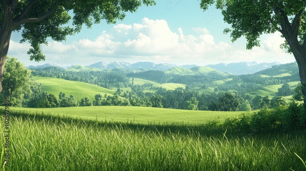 Bright Green Pasture with Tall Swaying Grass Bright Green Pasture with Tall Swaying Grass