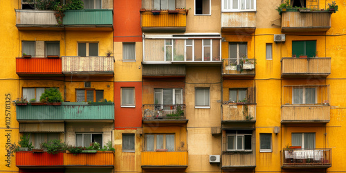 Eastern European apartment blocks. AI generative.