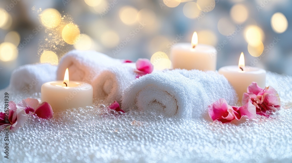 Serene Bath Arrangement with Candles and Flowers Serene Bath Arrangement with Candles and Flowers