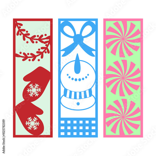 Christmas vertical sign. Vector illustration. Set