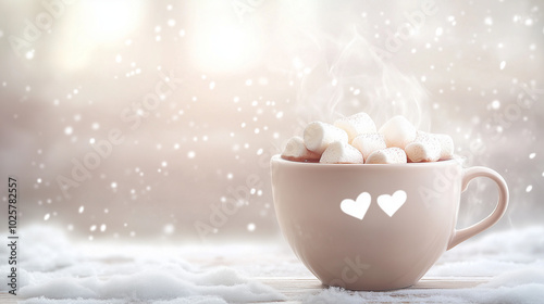 Hot chocolate with marshmallows in cozy winter setting