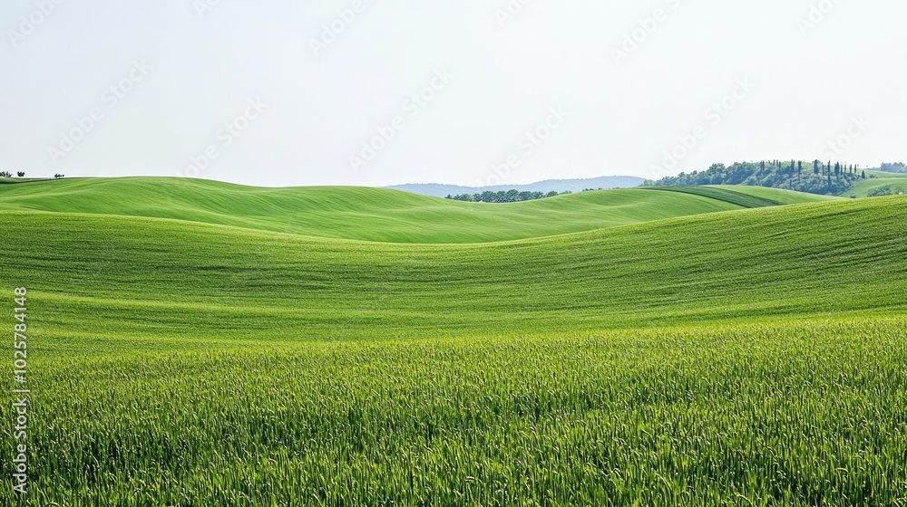 Naklejka premium Lush Green Field Under Bright Sky
