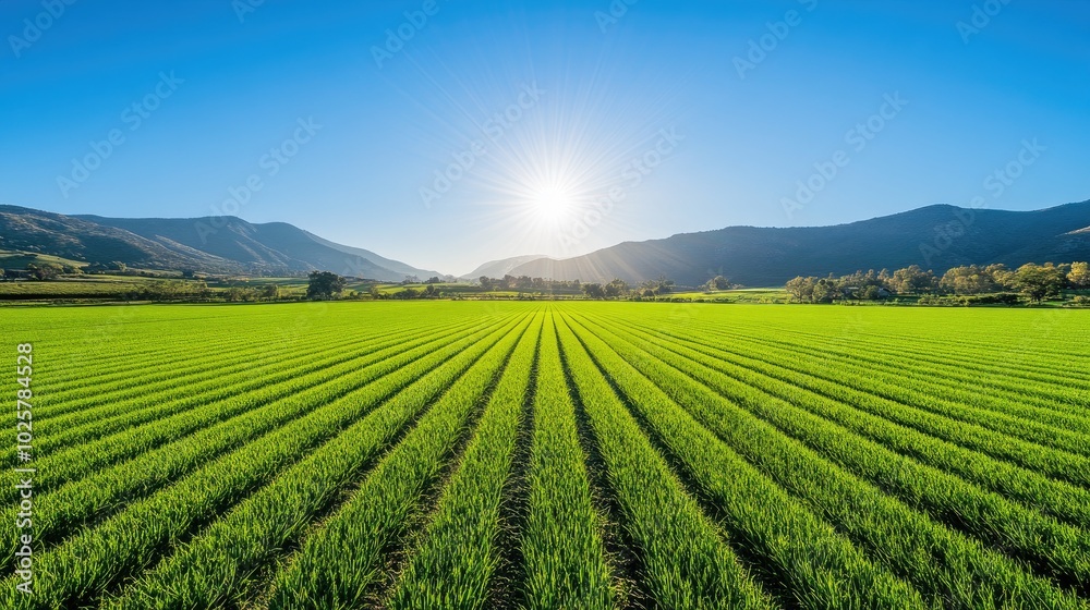 Vast Bright Green Field Under Clear Blue Sky Vast Bright Green Field Under Clear Blue Sky
