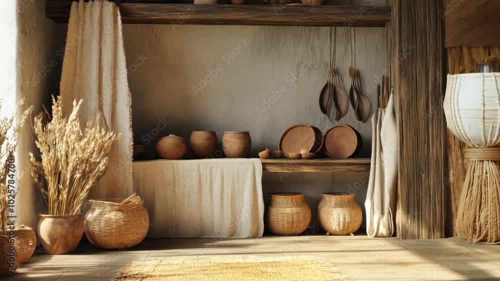 Idyllic cabin indoors under sunlight Idyllic cabin indoors under sunlight