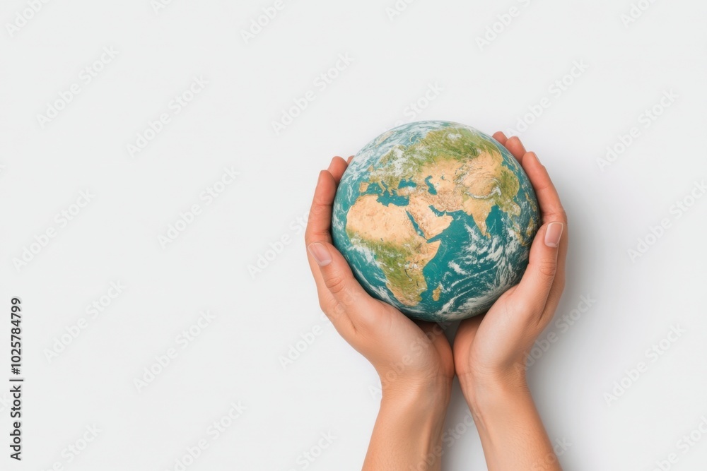 Hands holding a globe representing Earth with focus on Africa and Europe