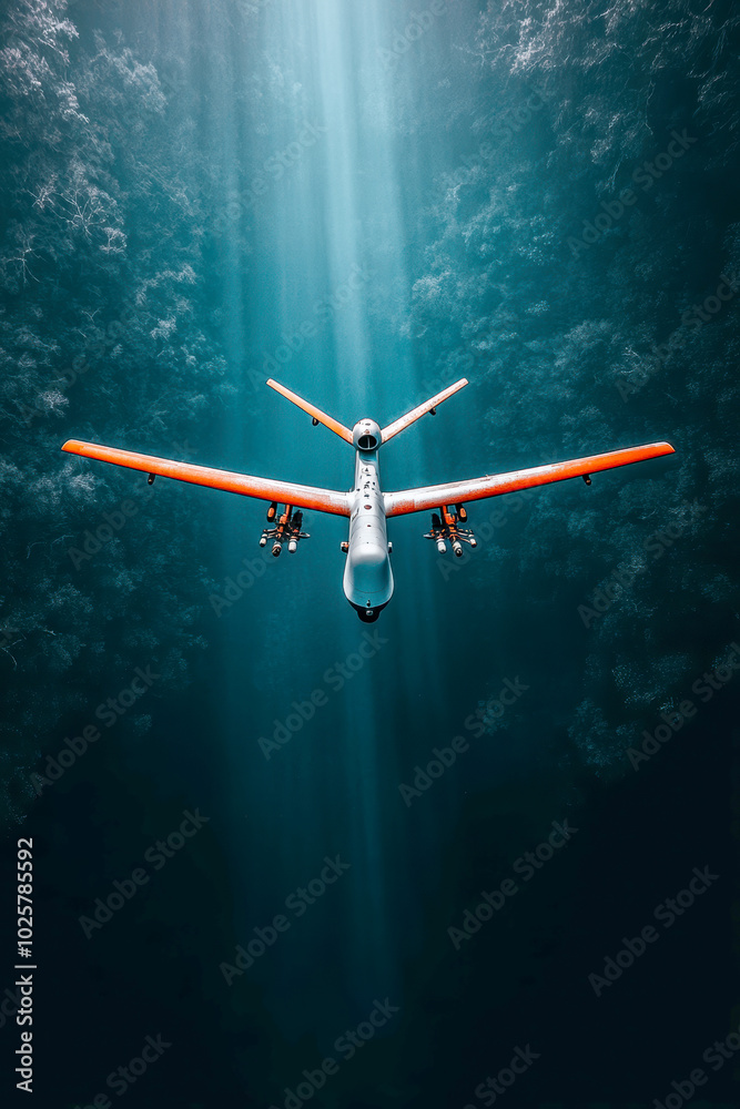 Silhouette of a modern military drone. AI generative. Silhouette of a modern military drone. AI generative.