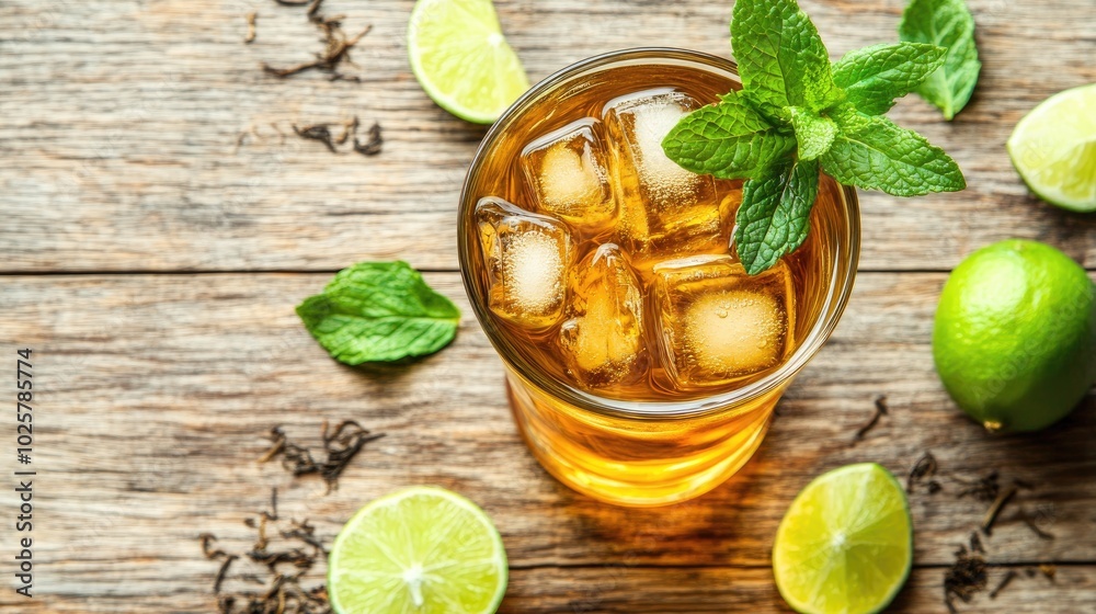 Refreshing Iced Drink with Lime and Mint Garnish Refreshing Iced Drink with Lime and Mint Garnish