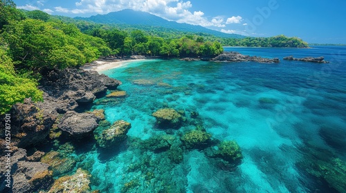 Tropical Seascape with Lush Greenery and Vibrant Turquoise Waters