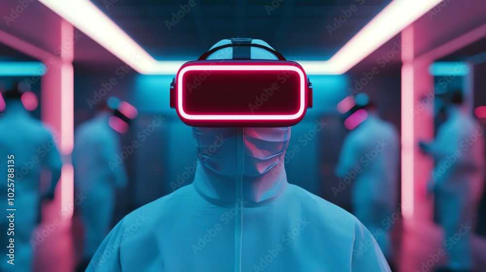 Virtual reality health examination in a futuristic clinic, 3D illustration Virtual reality health examination in a futuristic clinic, 3D illustration