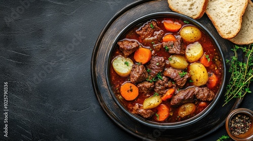 Hearty Beef Stew with Carrots and Potatoes Top View