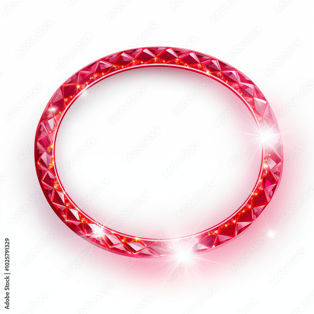 Shiny Red Crystal Bracelet with Diamond-Like Sparkles in a Circular Shape on White Background Shiny Red Crystal Bracelet with Diamond-Like Sparkles in a Circular Shape on White Background
