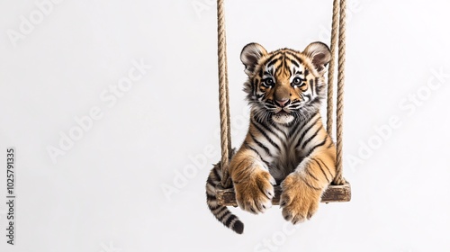Adorable Tiger Cub on Swing Calmly Swaying