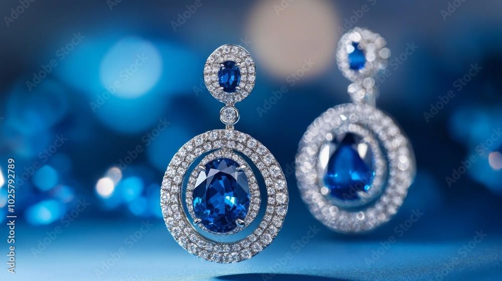 Elegant Sapphire Earrings on Blue Background Elegant Sapphire Earrings on Blue Background