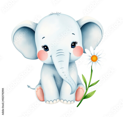 Watercolor Cute Floral Daisy LittleBaby Elephant Clipart Transparent PNG, Jungle animals flowers, safari, Africa, daisies photo