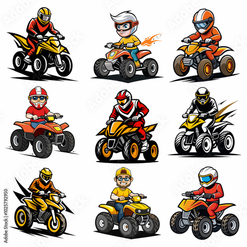 Quad bike rider in action stylish and t-shirt design on white background
