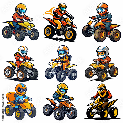 Quad bike rider in action stylish and t-shirt design on white background