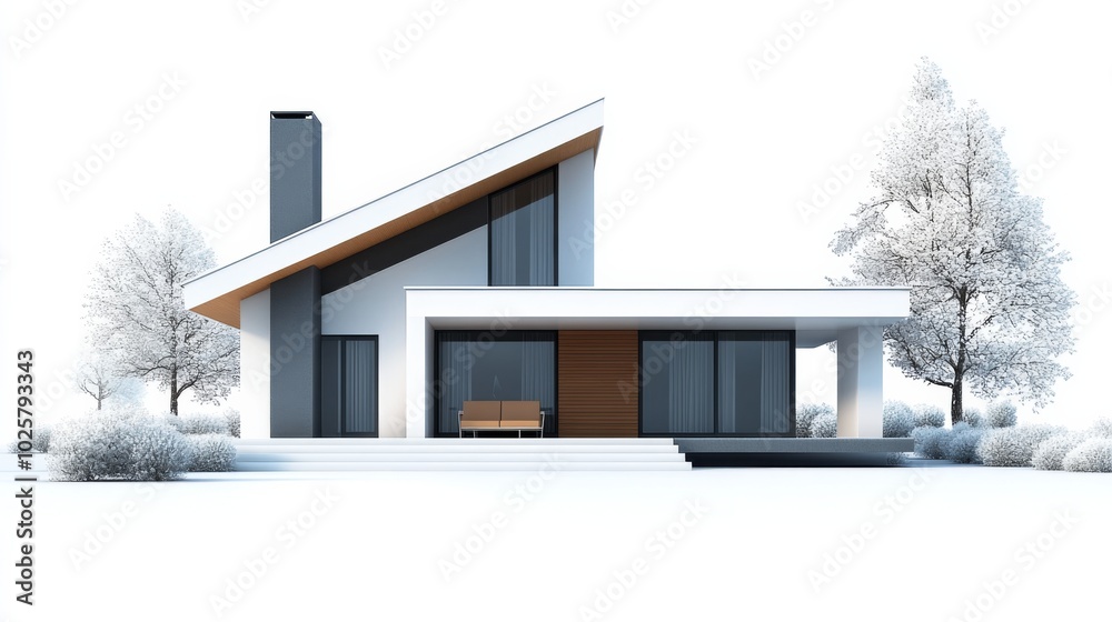 Modern Winter House in Snowy Landscape Modern Winter House in Snowy Landscape