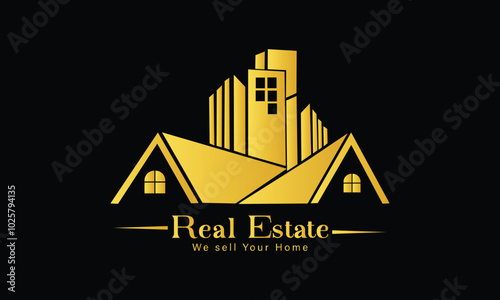 Black Gold Real Estate Logo. Construction Architecture Building Logo Design Template Element vector design . 