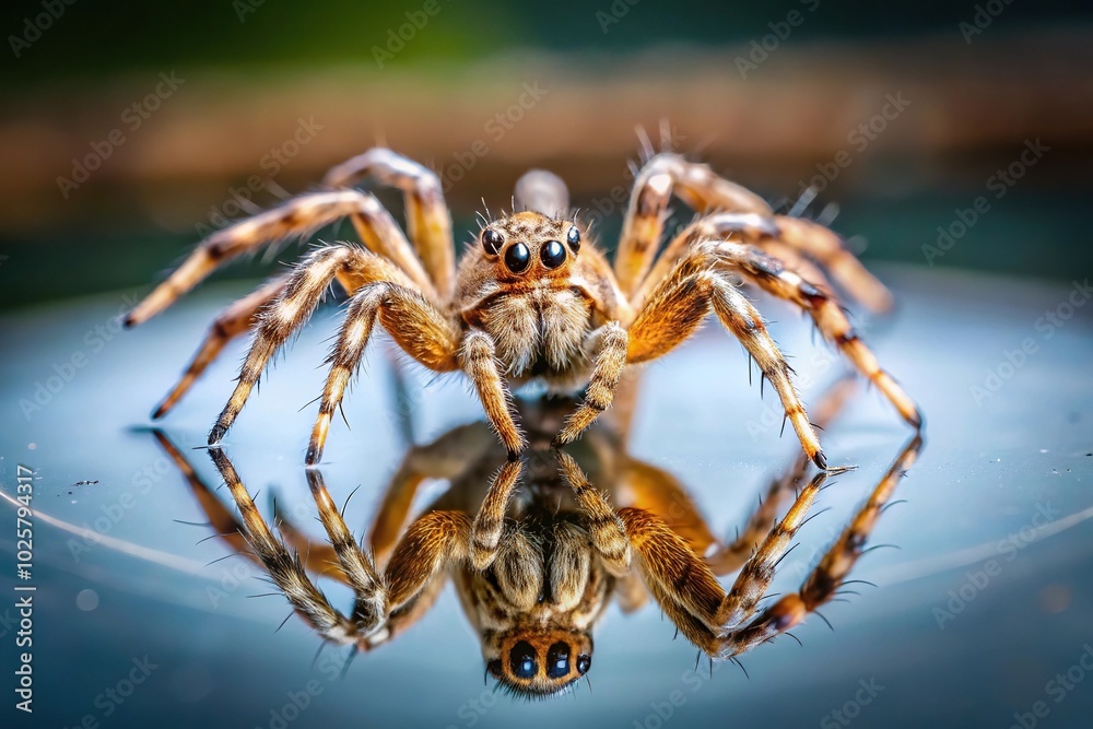 Close-up of tibellus maritimus spider on mirror Close-up of tibellus maritimus spider on mirror