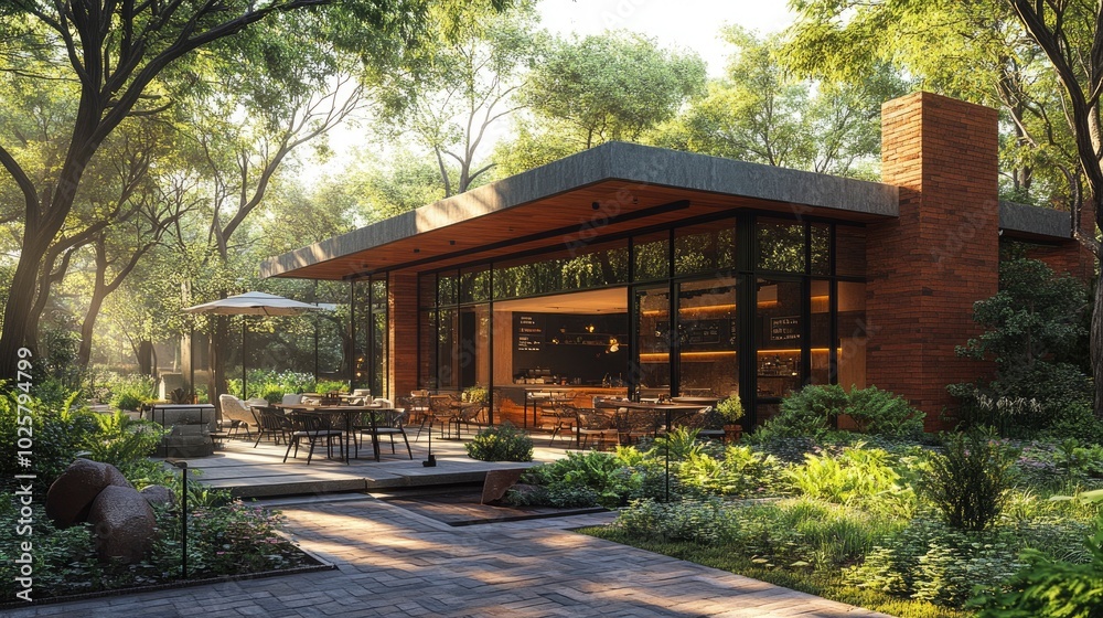 A stylish urban café with outdoor seating, contemporary architecture, and lush greenery, creating a perfect spot for socializing in the city. A stylish urban café with outdoor seating, contemporary architecture, and lush greenery, creating a perfect spot for socializing in the city.