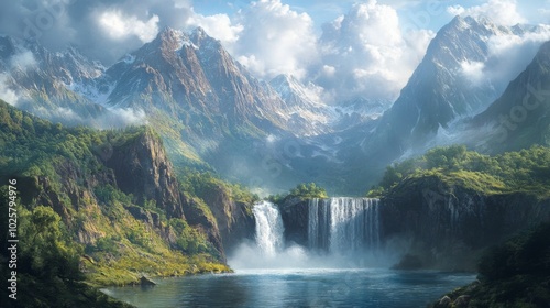Majestic Mountain Waterfall