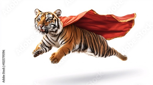 Playful Tiger Soaring in a Superhero Cape photo