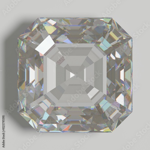 asscher cut diamond on light grey background