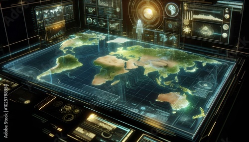 Futuristic Holographic Command Center Map