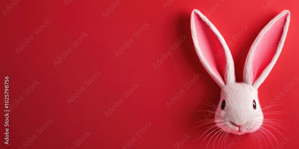 Fototapeta premium Stylized bunny ears in soft pastels, contrasted by a bright red background, playful and minimalist vibe