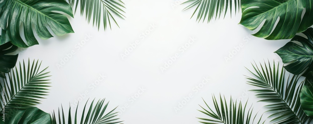 Tropical leaves border on white background. Tropical leaves border on white background.