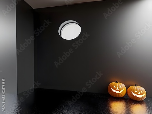 Halloween background with jack o lanterns in the black room