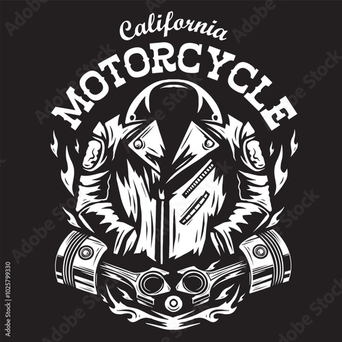 Vintage illustration of leather jacket with motorcycle pistons