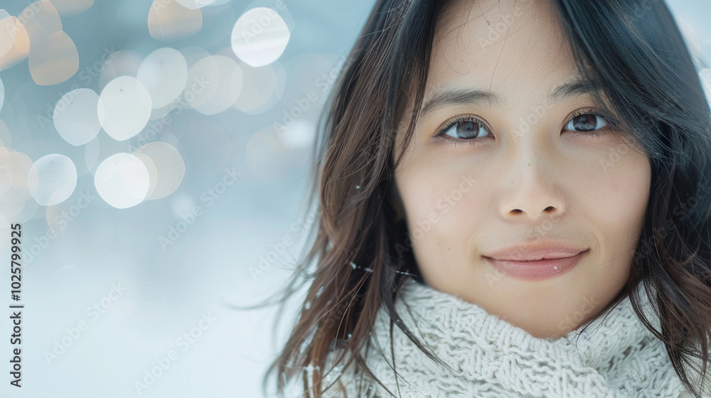 Japanese young woman in a winter coat and scarf