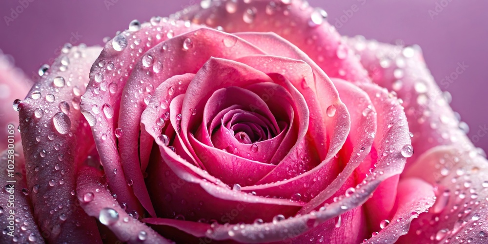 Close-up pink rose with water drops on solid background Close-up pink rose with water drops on solid background