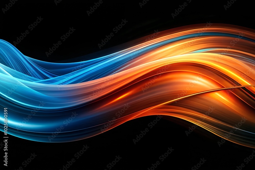 Abstract Background with Flowing Blue and Orange Waves on Black Abstract Background with Flowing Blue and Orange Waves on Black