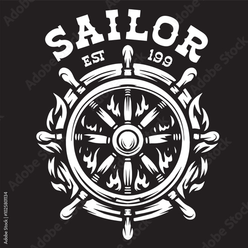Vintage illustration of a pirate ship steering wheel