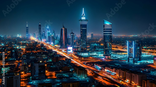 Wallpaper Mural Vibrant Metropolis Illuminated by Night Lights from Above Torontodigital.ca